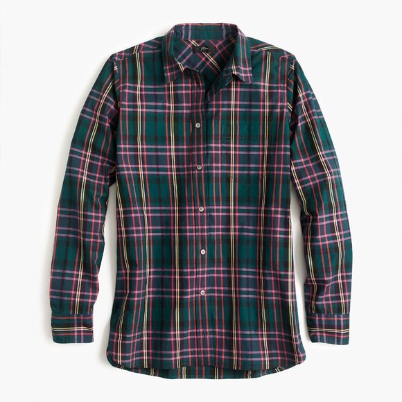 Classic-fit Ladies button front shirt J.Crew Signature Tartan Plaid Size 6 Green - Picture 1 of 7